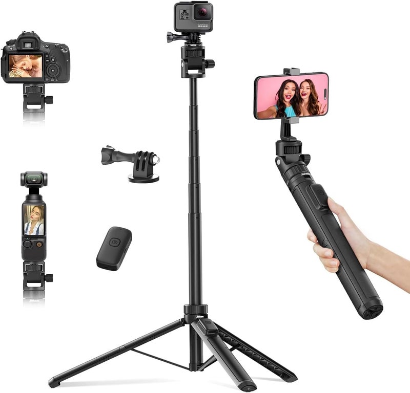 Jishane 70" Tripod for Camera and iPhone, Extendable Selfie Stick Gopro Tripod with Action Camera Adapter, Compatible with GoPro Hero 13/12/11/10 DJI OSMO Pocket 3 Insta360 - Image 1